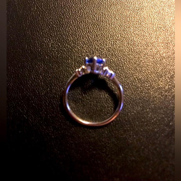 Silver Ring with Bright Blue Marquise/ Navette Cut Stone - Picture 2 of 2